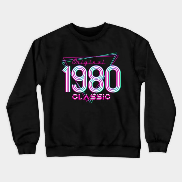 Born In 1980 Throwback Birthday Crewneck Sweatshirt by PinkInkArt